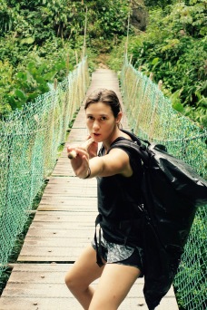 Ms. Laura Croft, staying even cooler while crossing the most dangerous bridge in the valley